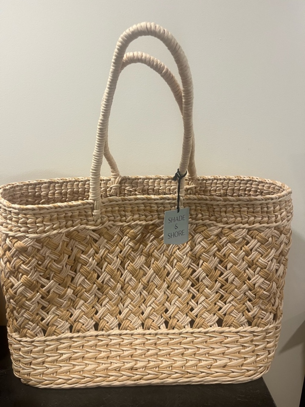 Shade & Shore Natural Tan Woven Straw Tote